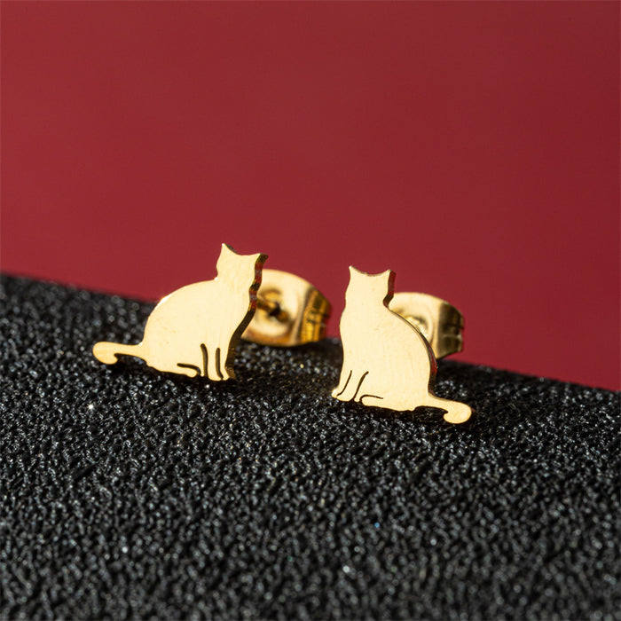 Dog and Cat Stainless Steel Stud Earrings - Cute and Playful Animal Jewelry