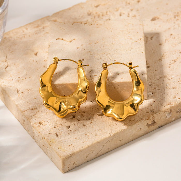 High-End 18K Gold-Plated Stainless Steel Skirted Hoop Earrings - French Style Jewelry for Women