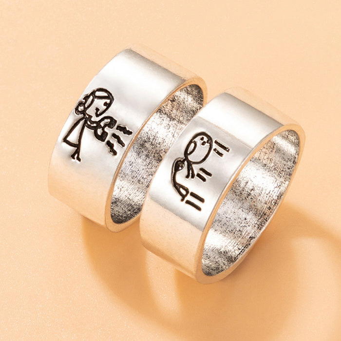 Love Couple Geometric Letter Ring Set