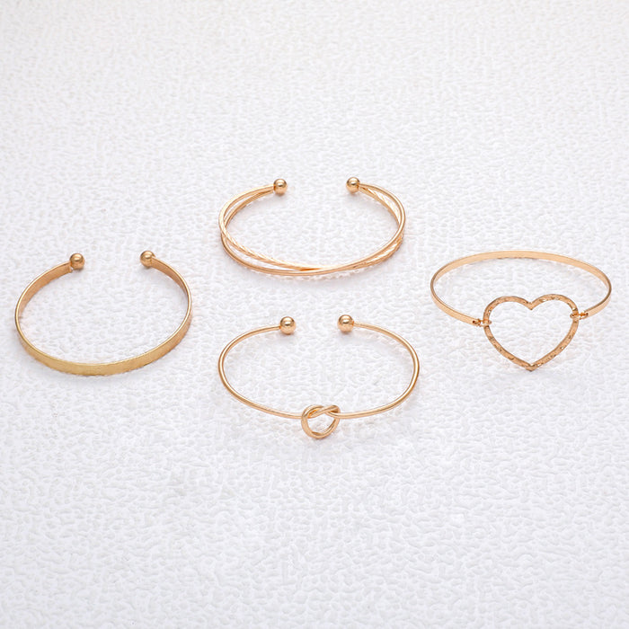 Creative Heart Knot Open Bracelet Set - Four-Piece Minimalist Jewelry