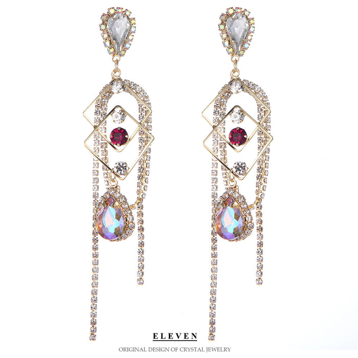 Geometric Gemstone Earrings - Luxurious Long Dangles for a Trendy Look