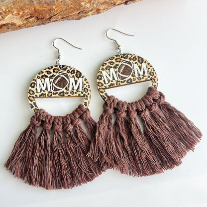 Mother's Day Bohemian Woven Tassel Earrings for Sports Moms, Featuring Baseball and Basketball Designs