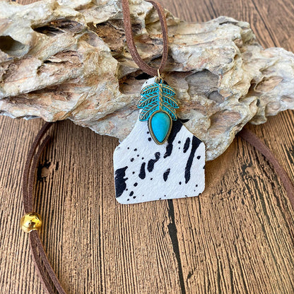 Western Cowboy Necklace with Turquoise and Pearl on Leather Cord - High-End Unique Style