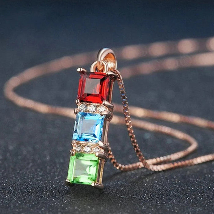 Rainbow building block hollow necklace Japanese and Korean style light luxury necklace