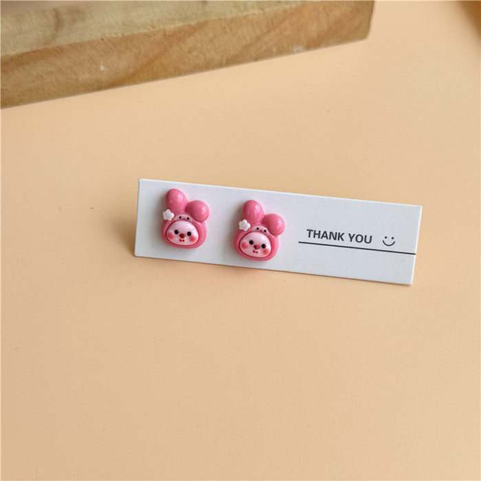 Japanese girly earrings | Transparent animal doll design earrings