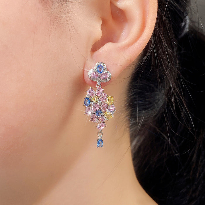 Colored zircon flower earrings