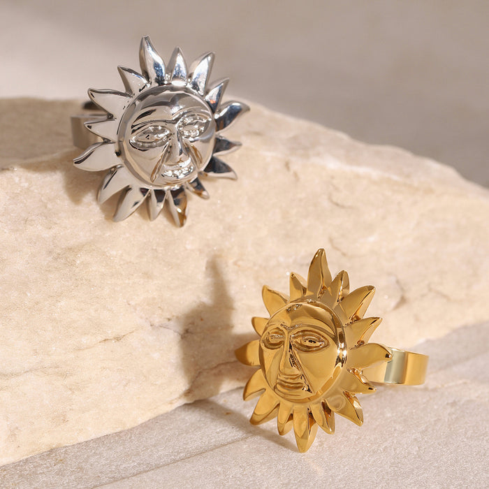 Stainless steel exaggerated sunflower open ring high-end