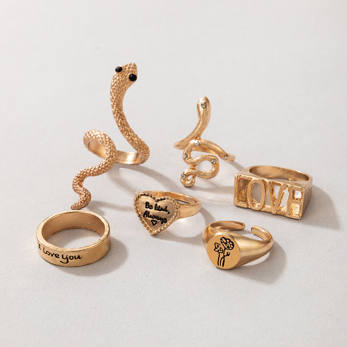 Juego de anillos de serpiente del zodiaco: 6 anillos de corazón de amor para mujeres