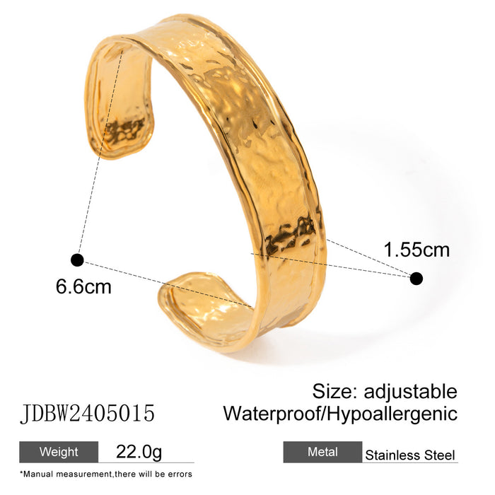 18K Gold Plated Stainless Steel Smooth Open Cuff Bracelet - Wavy Design High-End Jewelry