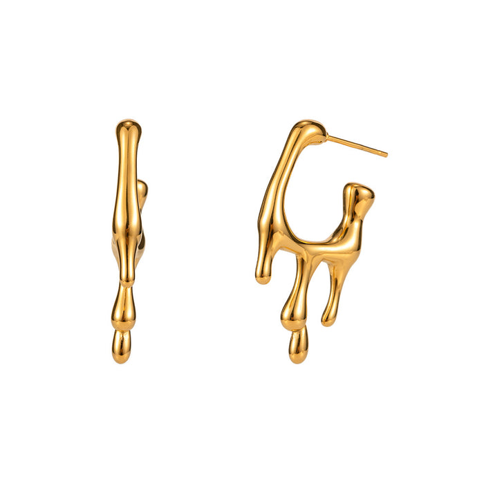 Trendy Square White Zircon Ribbed Earrings - 18K Gold Titanium Steel Jewelry