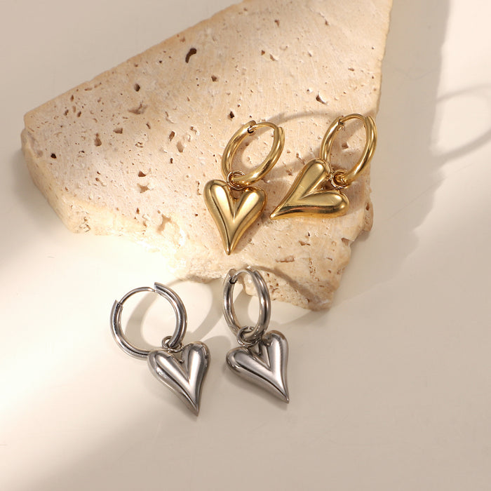 Pendientes con colgante de corazón en 3D bañados en oro de 14 quilates: joyería vintage de acero inoxidable y oro de moda para mujer