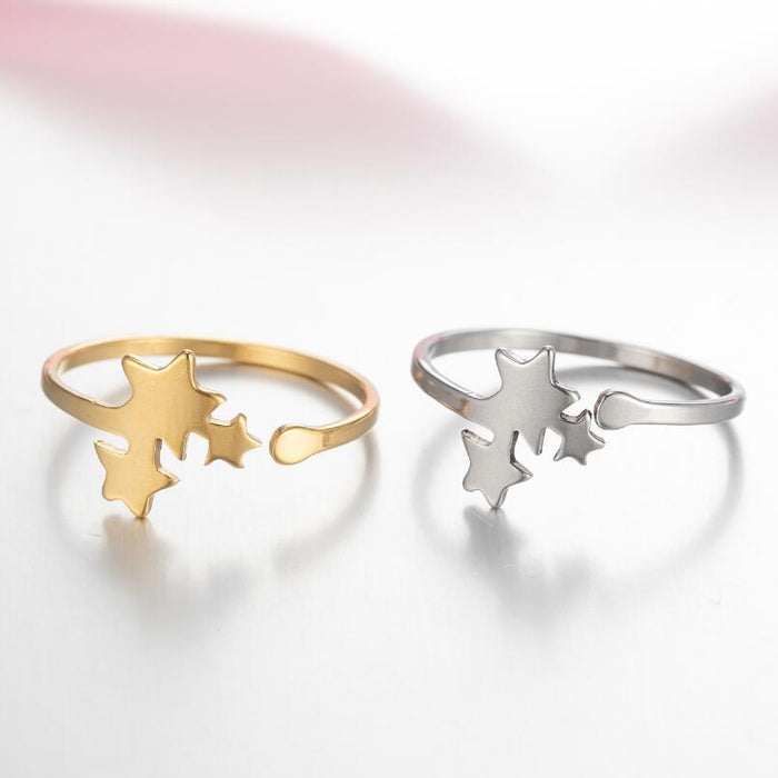 Geometric five-pointed star ring, niche design stainless steel open ring wholesale