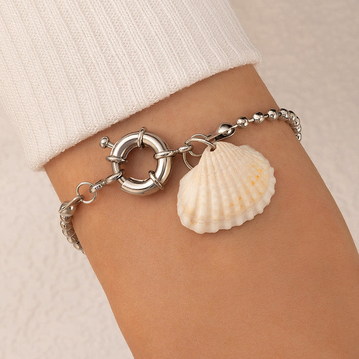 Shell Pendant Single Layer Bracelet with Beach Style Chain Design