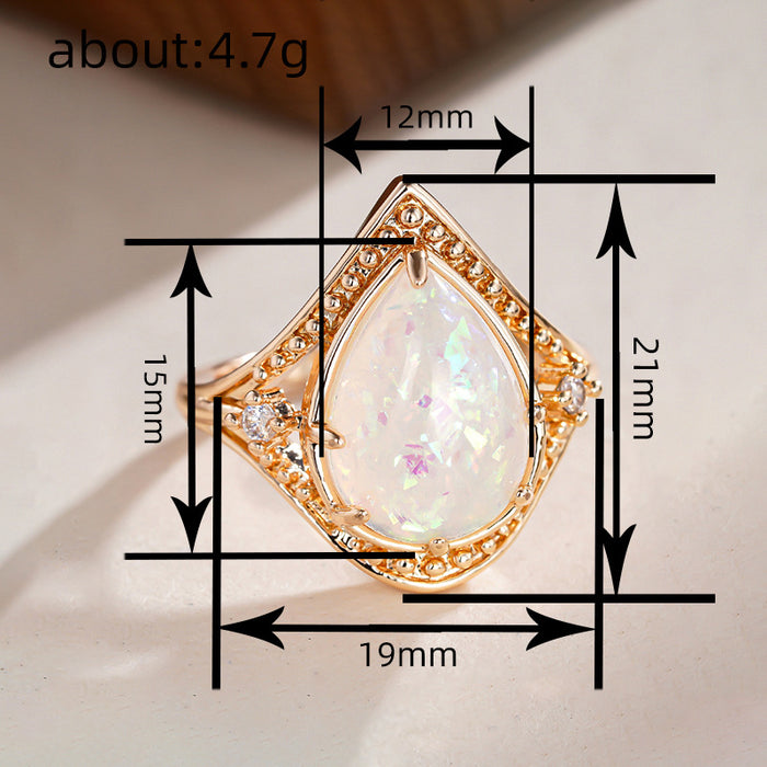 Women's teardrop multi-claw inlaid imitation opal ring