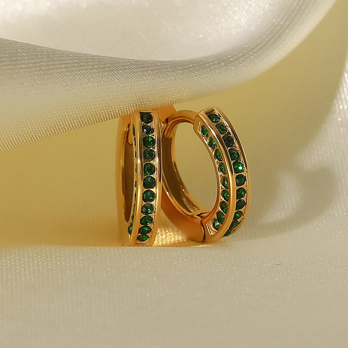 New Fashionable Mini Green Zircon Hoop Earrings - 18K Gold-Plated Stainless Steel Jewelry for Women