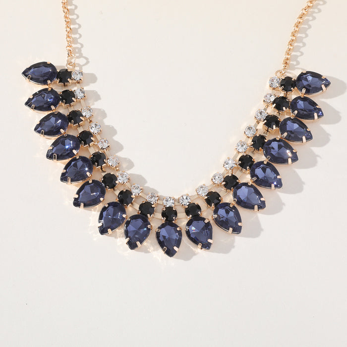 Vintage Rhinestone Necklace - Royal Blue Sapphire Choker for Women