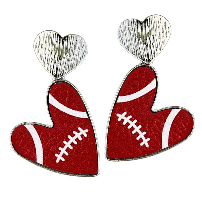 Cheerleader Leather Earrings with Football Heart and Multicolor Design