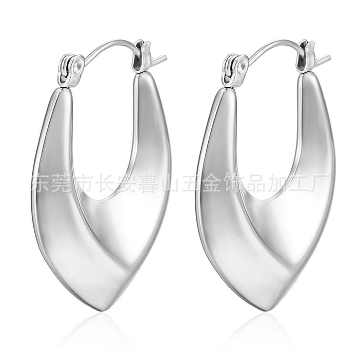 Pointed oval earrings, versatile 18K gold-plated women's simple earrings