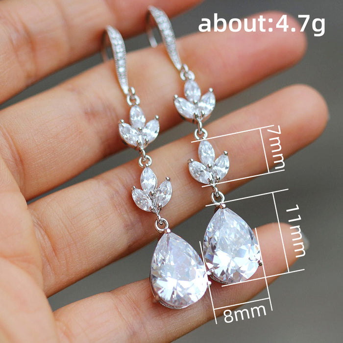 Crushed diamond teardrop zircon earrings long commuter earrings