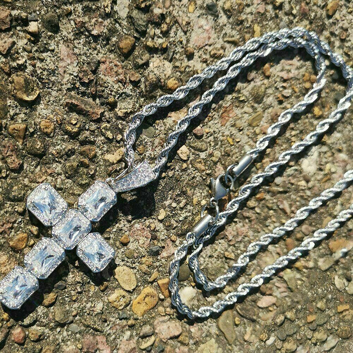 Hip-hop luxury cross pendant necklace, copper inlaid zircon unisex