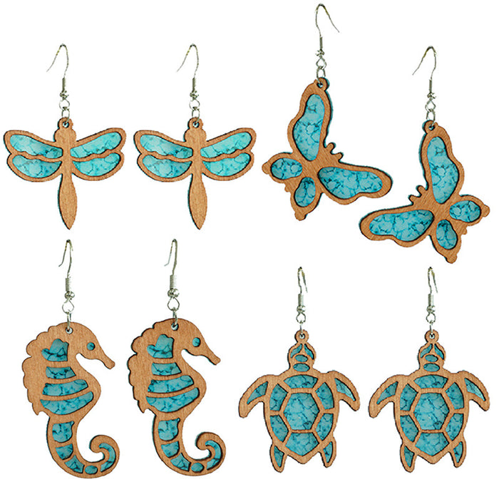 Wooden seahorse earrings