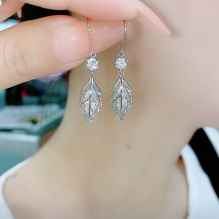 Leaf Earrings Hollow Design Zircon Earrings