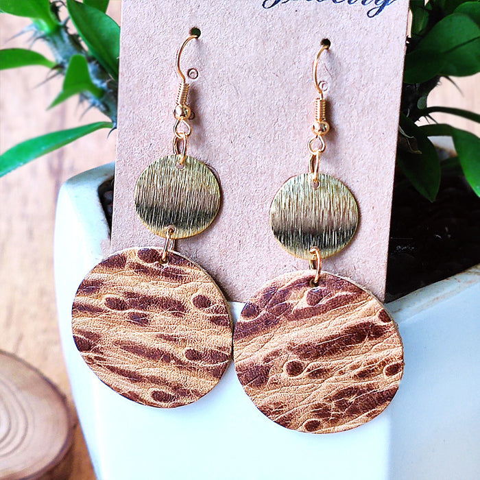Vintage Geometric Metal and Leather Earrings for Modern Style