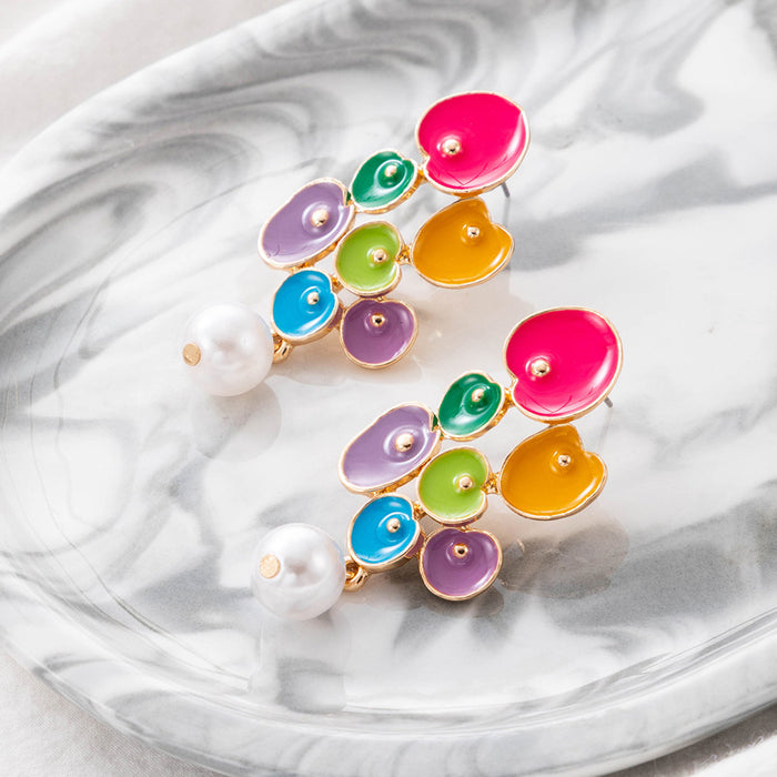 Candy Colored Oil Drop Pearl Earrings Irregular Hollow Earrings