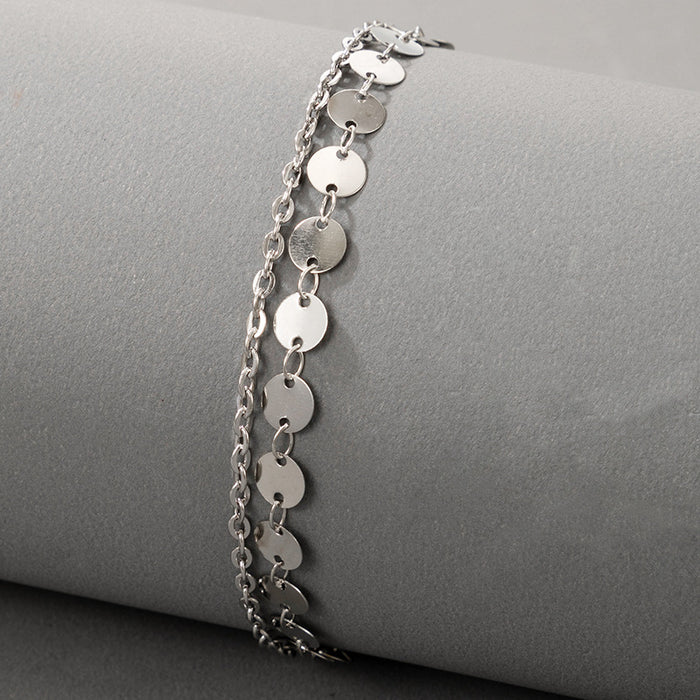 Simple Round Pendant Anklet with Fashion Beach Style Silver Anklet for Women