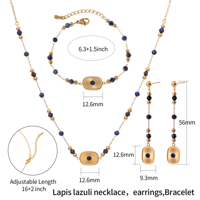 Wholesale natural lapis lazuli long tassel bracelet, earrings and necklace sets - wallojewerly 