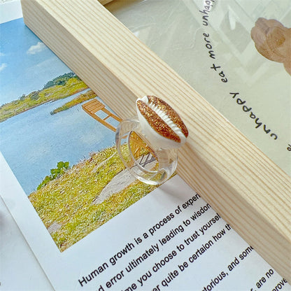 Summer seaside colorful shell transparent resin ring - wallojewerly 