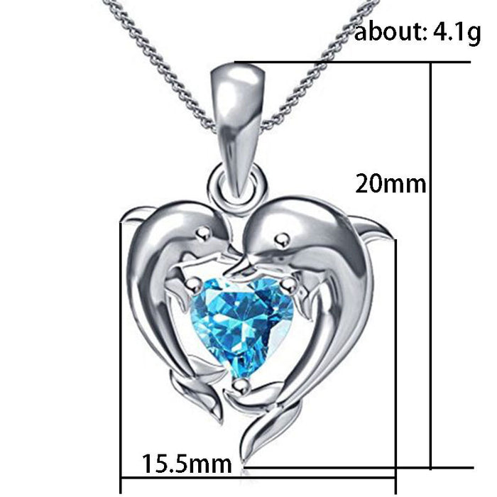 Dolphin Heart Pendant Necklace Luxury Sweater Chain