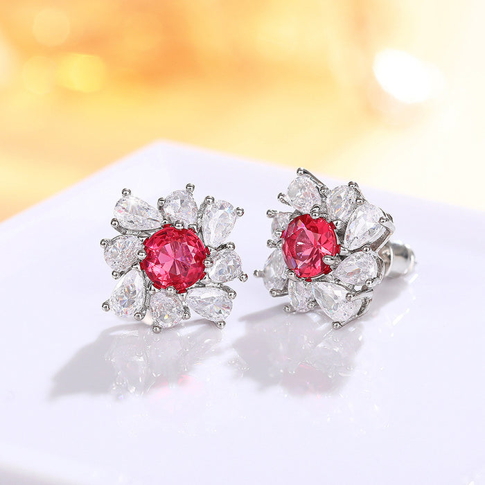 Pendientes de lujo ligeros con imitación de diamantes rojos y gotas de agua