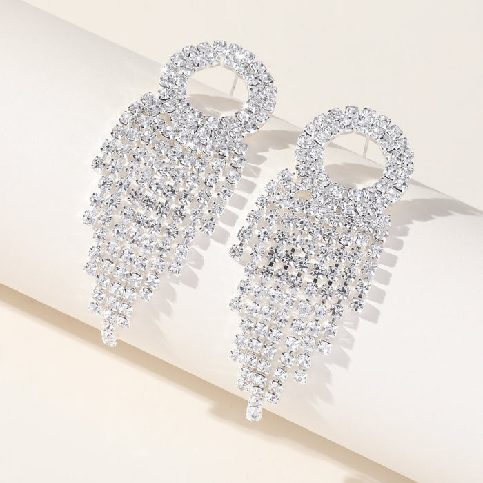 Geometric Round Rhinestone Earrings - Exaggerated Tassel Dangles for a Trendy Style