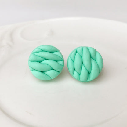 Woven Texture Soft Clay Stud Earrings in a Stylish Design with Handmade Polymer Clay, Simple and Round