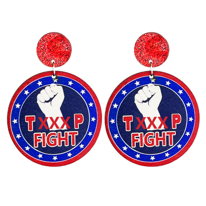 Patriotic American Wooden Earrings with Red, White, and Blue Design, Woven for 2024 Support