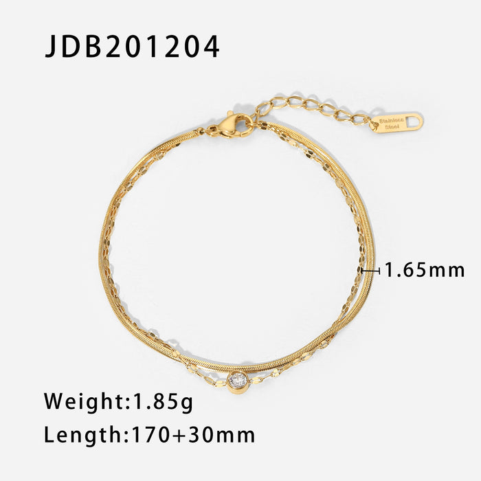 Fashionable Snake Bone Chain Bracelet - Zircon Inlaid Double Layer Jewelry for Women