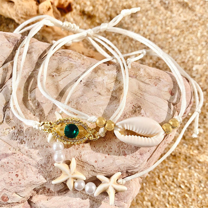 Bohemian Starfish and Shell Bracelet Set – Five-Piece Layered Jewelry