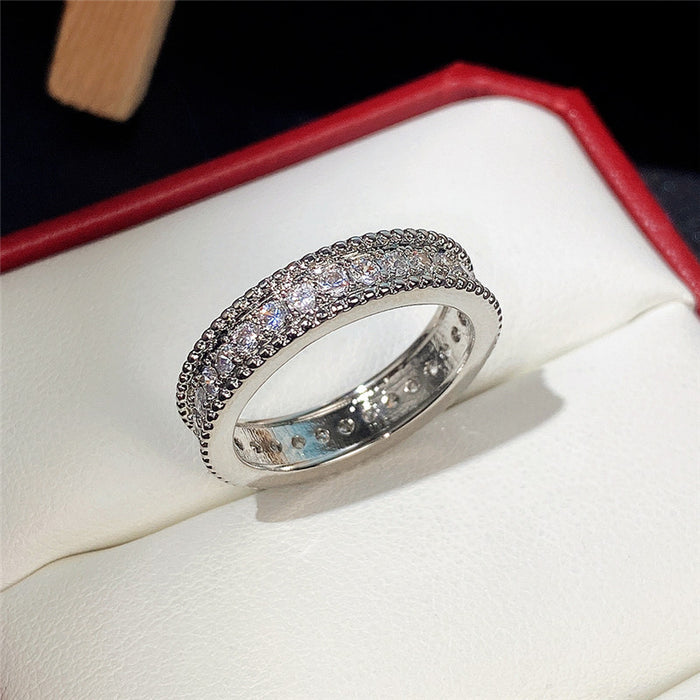 Light luxury full-studded zircon platinum female ring