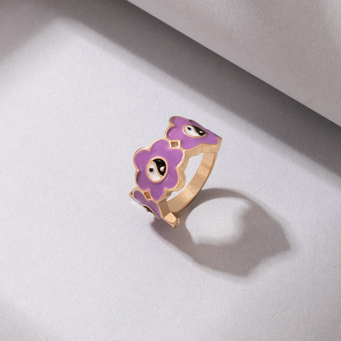 Oil drip purple flower Tai Chi ring