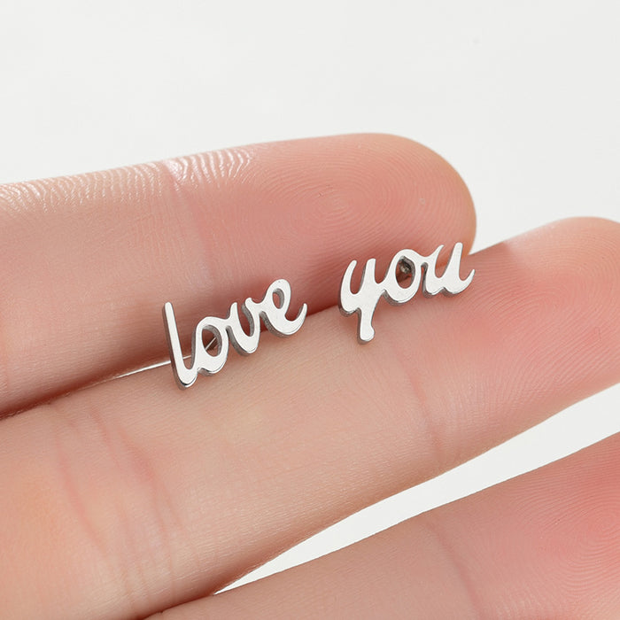 Love You Asymmetric Stainless Steel Stud Earrings - Cute and Playful Jewelry for Couples