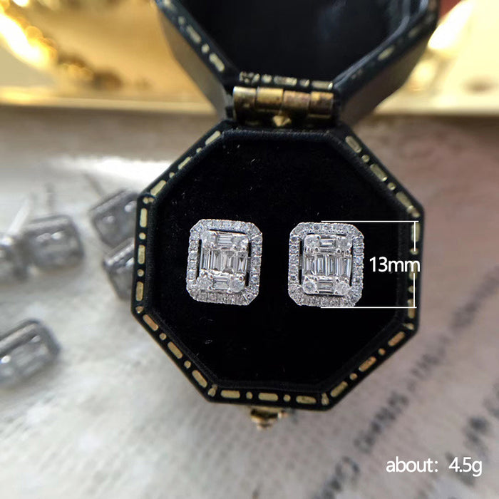 Square full diamond platinum plated earrings all-match earrings