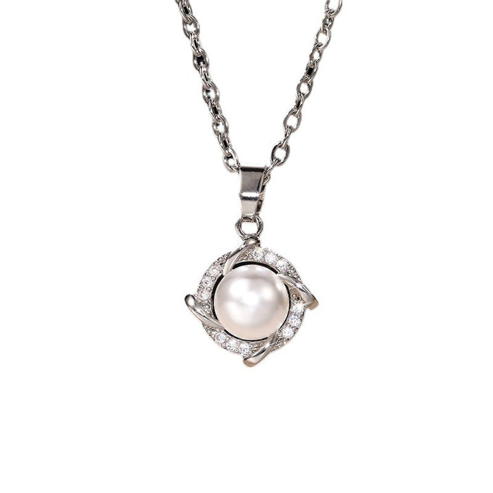 Windmill Pearl Pendant Rose Gold Clavicle Necklace for Women