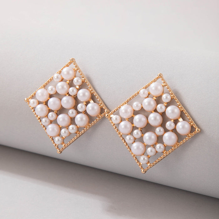 Diamond Pearl Earrings Alloy Square Earrings