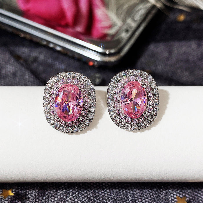 Pendientes de circonita con diamantes rosas, pendientes creativos redondos