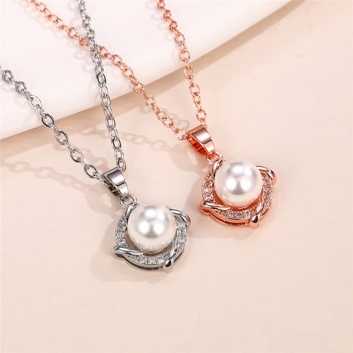 Windmill Pearl Pendant Rose Gold Clavicle Necklace for Women