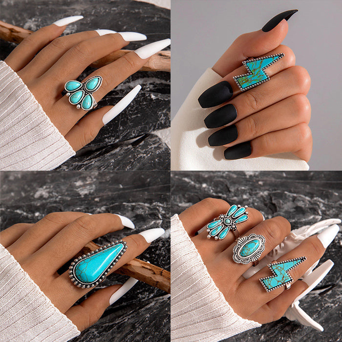 Bohemian Turquoise Feather Single Ring – Trendy Vintage Unique Design Band