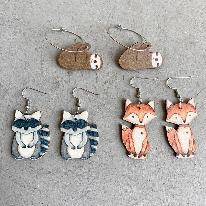 Cute Animal Earrings with Raccoon, Sloth, and Fox Designs