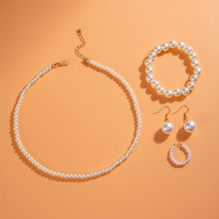 Elegant Pearl Necklace Set with Bracelet and Earrings - Four Pieces