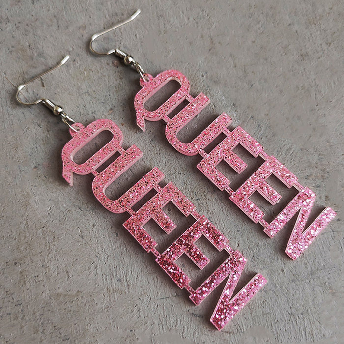 Queen Party Letter Earrings with Glitter and Trendy Style